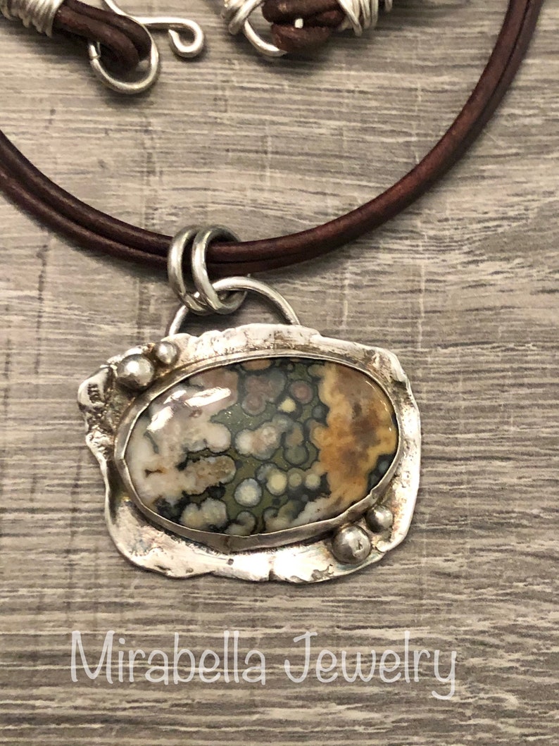 OOAK, Handmade Necklace Metalsmith Silversmith Sterling Silver Ocean Jasper Rustic Necklace Artisan Jewelry BOHO