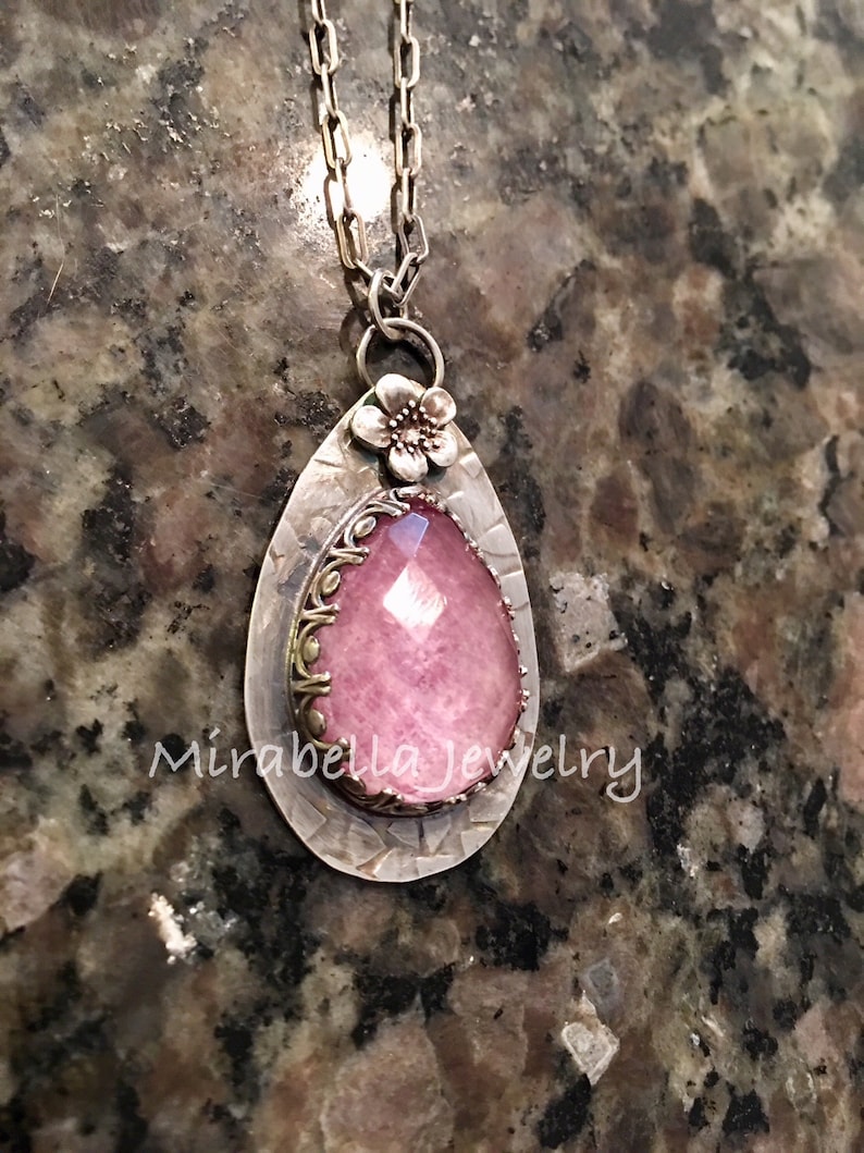 OOAK Silversmith Artisan JewelryHandmade Necklace Sterling Silver Ruby Checkerboard Quartz Necklace BOHO Metalsmith