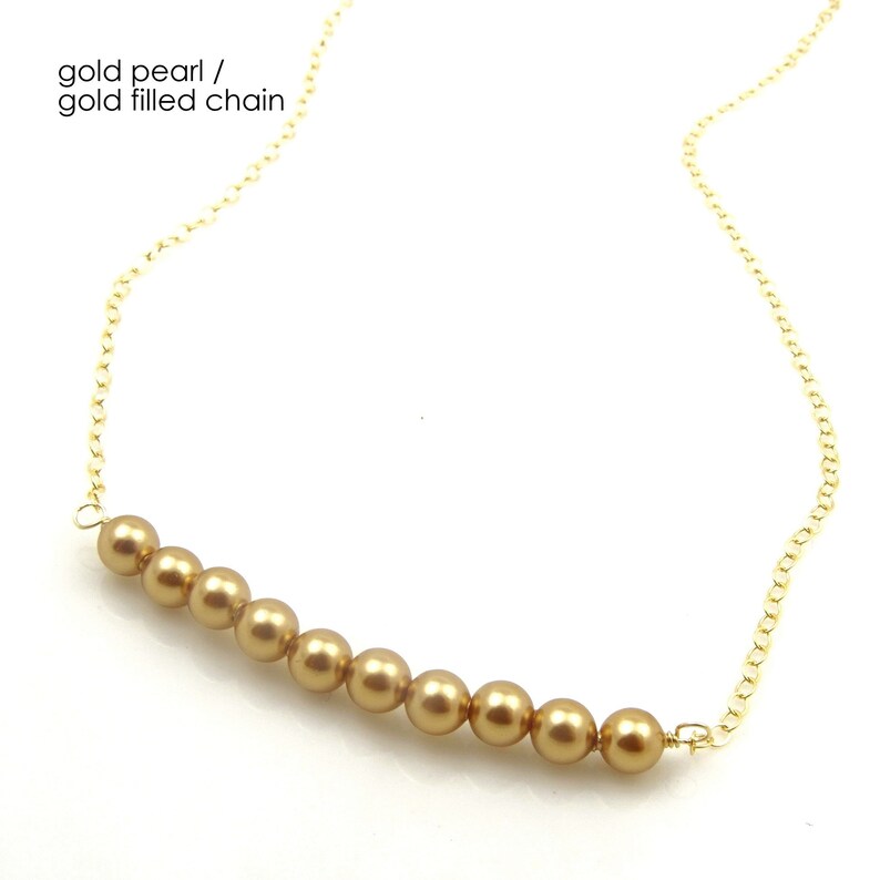 Pearl Bar Necklace in Sterling Silver or rose Gold Filled // Etsy