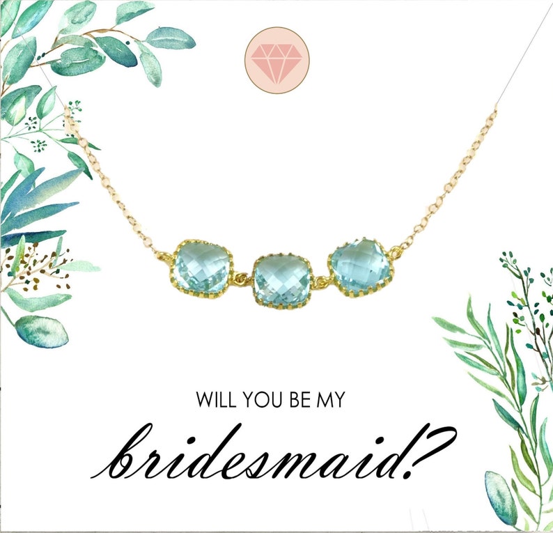 Simple Crystal Necklace for the Maids Color Wedding Jewelry Affordable Bridesmaid Gift Idea Gold Filled Chain