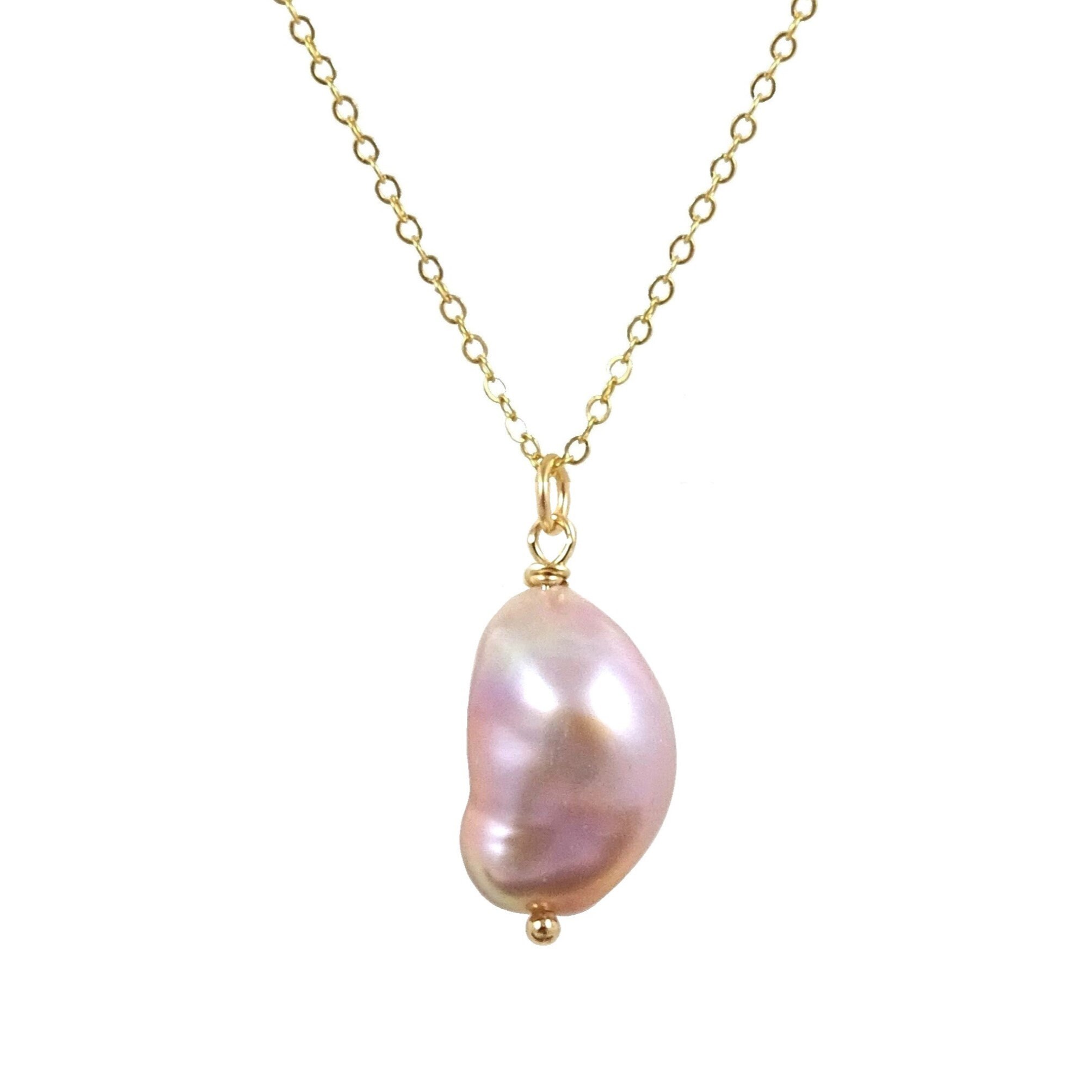 Natural Lilac Pink Pearl Drop Necklace // Irregular Baroque Etsy