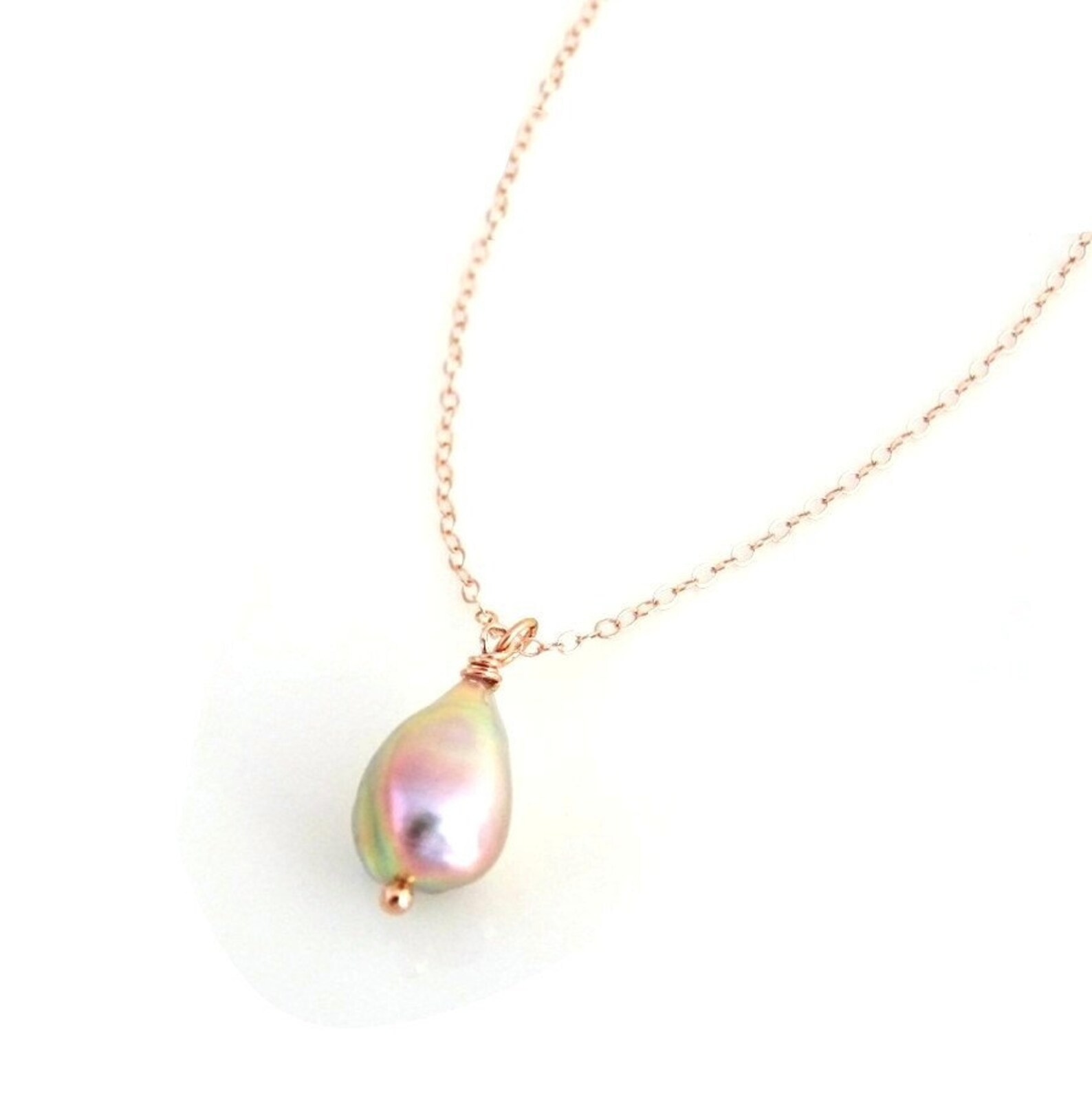 Natural Lilac Pink Pearl Drop Necklace // Irregular Baroque Etsy