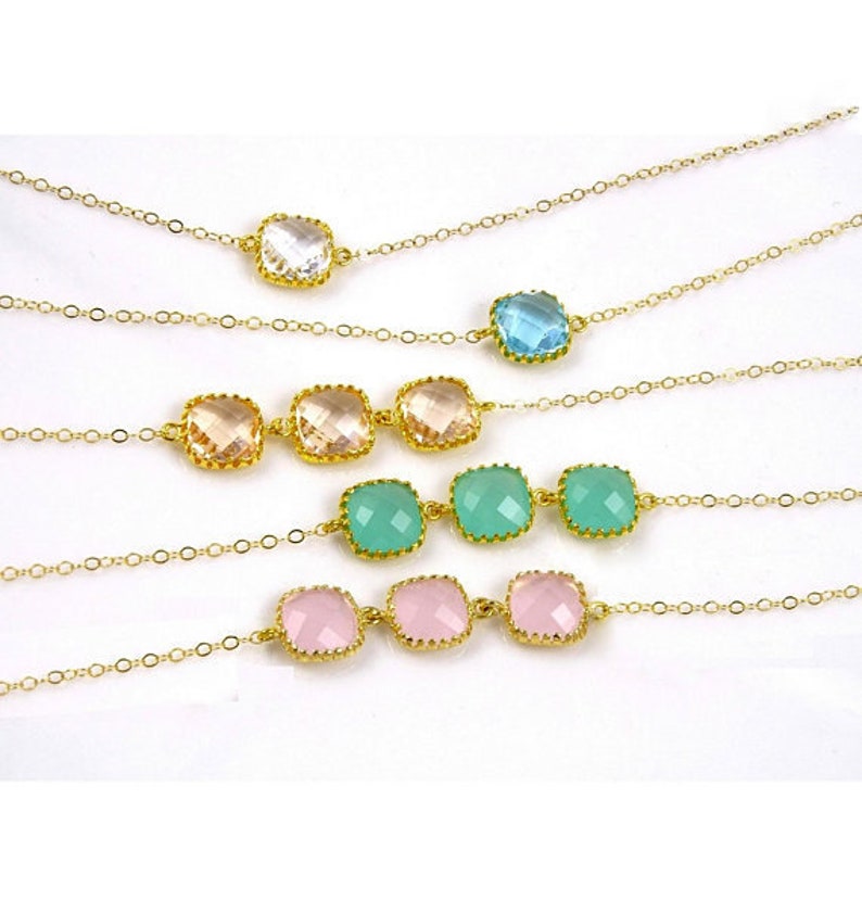 Simple Crystal Necklace for the Maids Color Wedding Jewelry Affordable Bridesmaid Gift Idea Gold Filled Chain