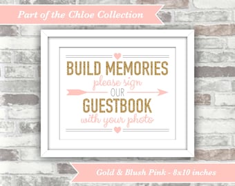DOWNLOAD INSTANTÂNEO - Coleção Chloe - Livro de Assinaturas de Casamento para Imprimir - Arquivo Digital para Impressão em Tons de Rosa e Dourado