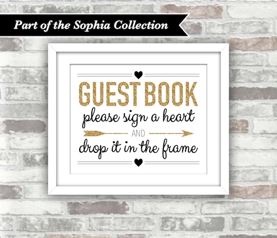 INSTANT DOWNLOAD - Printable Wedding Drop Top Drop Box Heart Guestbook Sign - SOPHIA Collection - Gold Glitter Black - Digital Files 8x10