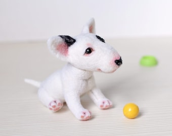 Bullterrier puppy. Little felt dog. Sweet animal. Funny toy. Cute little toy. Tiny doggi for doll. Blythe pet.