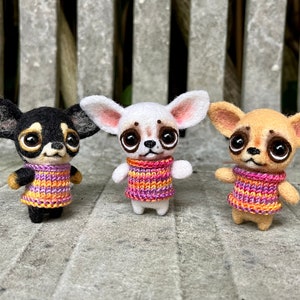 Tiny felted chihuahua. Toy for doll. Needle felted puppy. Sweet animal. Funny toy. Cute little toy. Tiny doggi for Blythe.