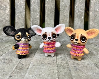 Tiny felted chihuahua. Toy for doll. Needle felted puppy. Sweet animal. Funny toy. Cute little toy. Tiny doggi for Blythe.