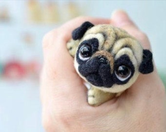 Lying pug puppy. Little felt dog. Sweet animal. Cute needle felted toy. Tiny doggi for doll. Blythe pet.