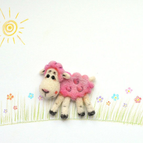 Needle felted fridge magnet "Little sheep"