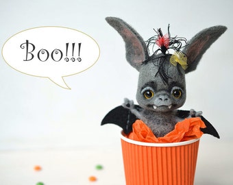 Bat girl. Halloween toy Baby bat. Boo! Needle felted cute toy. Funny halloween gift. Handcrafted.