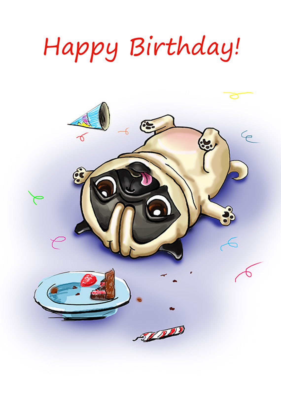 Funny Birthday Card With Pug. Printable Digital Greeting Card Etsy