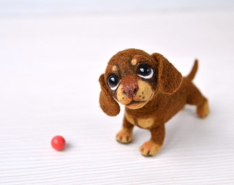 Needle felted dachshund puppy. Little felt dog. Sweet animal. Funny toy. Cute little toy. Tiny doggi for doll. Blythe pet.