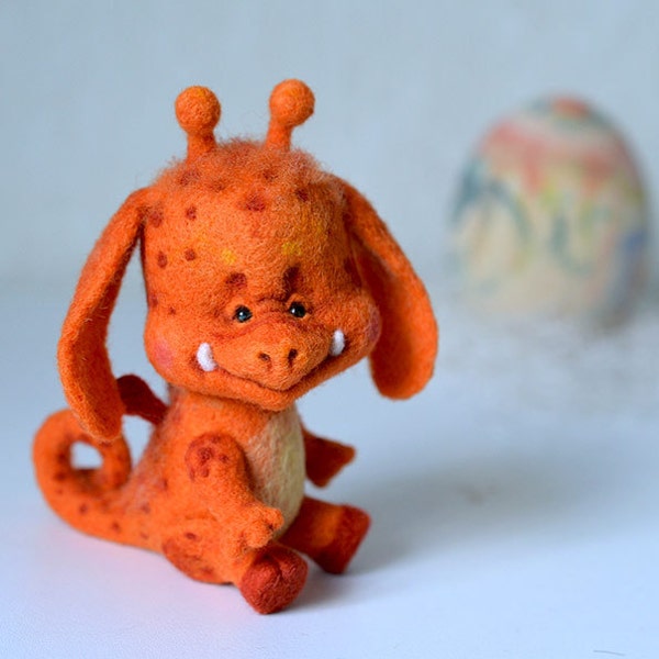 Needle felted little Orange monster