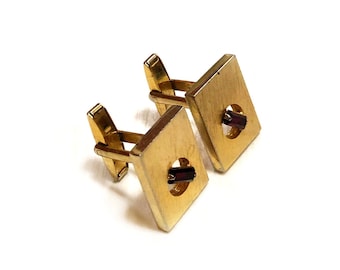 Cufflinks Black Onyx Gemstone with Vintage Glass Gold and Ruby Red Center Cufflinks Raised 3D