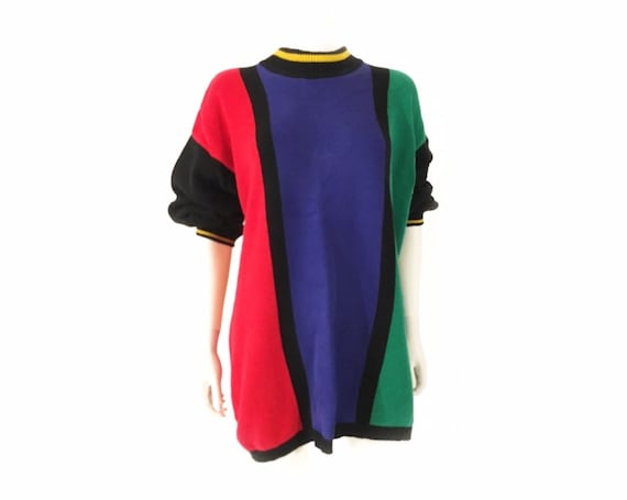 Vintage 1980s oversized colorblock sweater, graphi