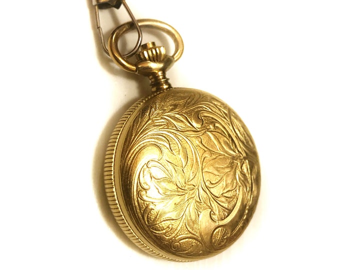 Caravelle Pocket Watch, Swiss Made Bulova Pocket Watch, Gold Clock, Ornate Golden Watch, Vintage