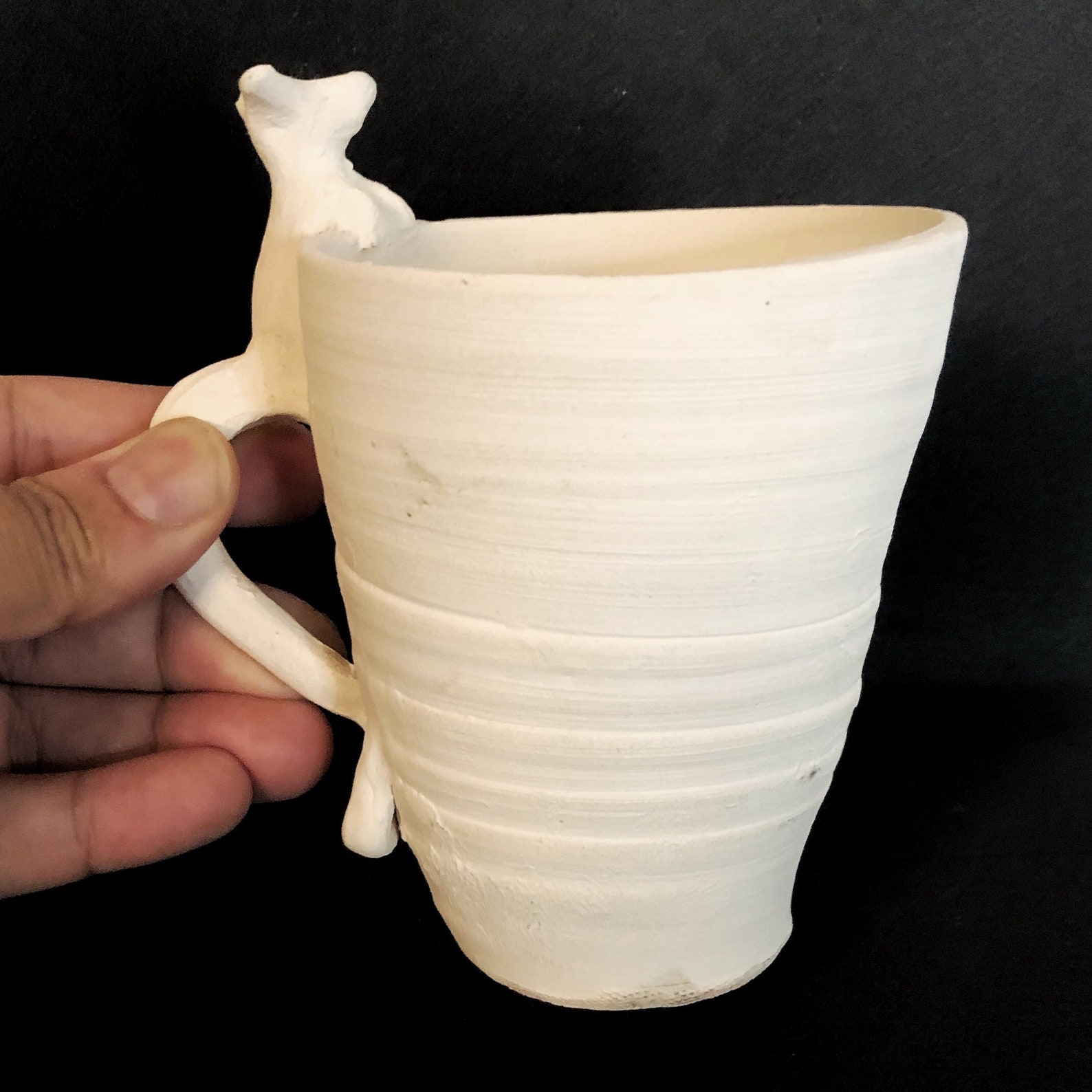 Pair of white handmade clay mugs decorative pottery mugs fox Etsy