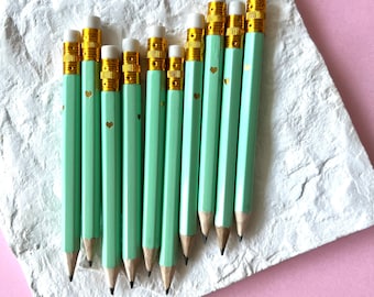 Mini Party Favour Pencils Mini Gold Pencils Green Pencils Emerald Green Pencils Games Bridal Shower Pencils Baby Shower Game