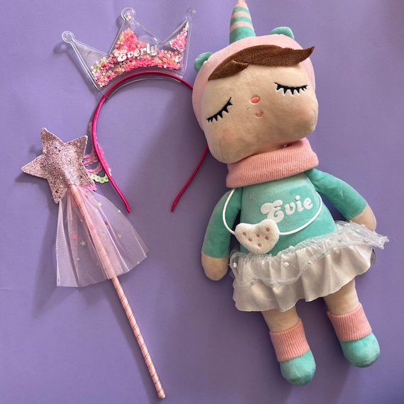 Peluche de unicornio con nombre personalizado, muñeco de unicornio
