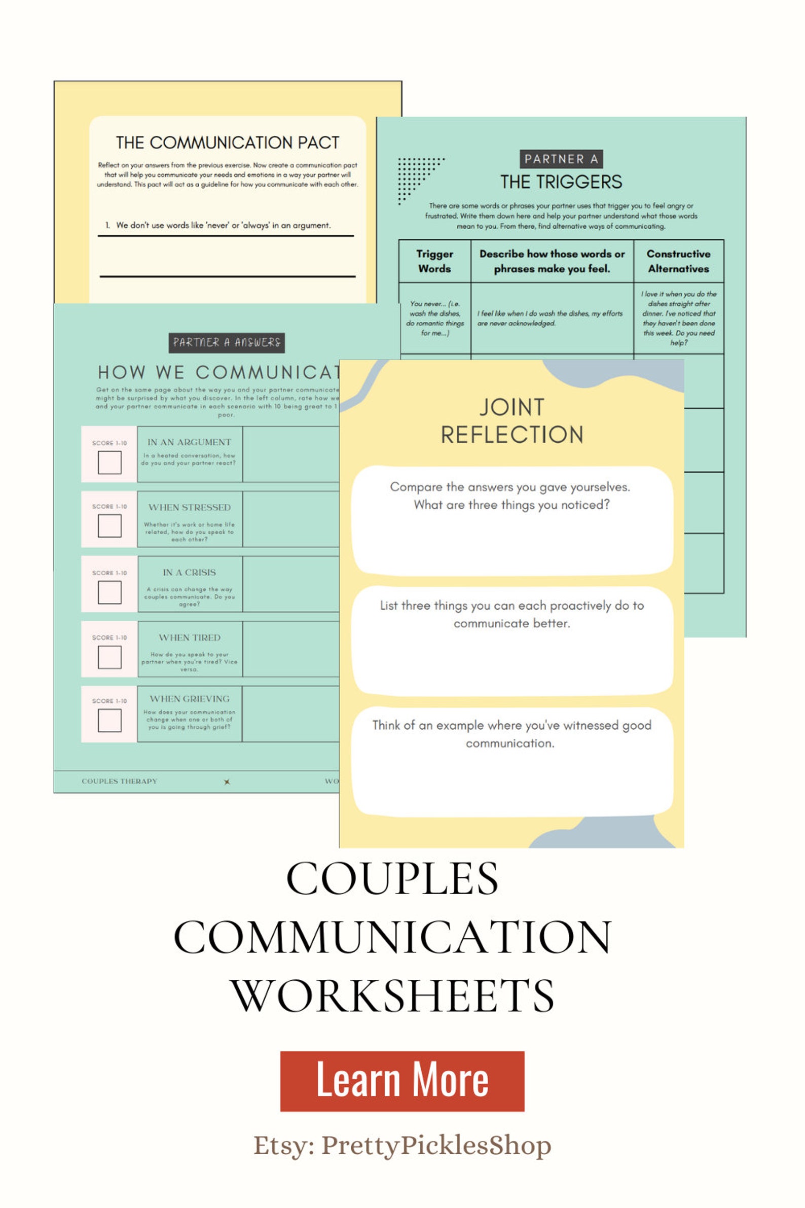 Couples Communication Worksheets Couples Therapy Workbook Etsy Couples Communication Worksheets Couples Therapy Workbook Etsy