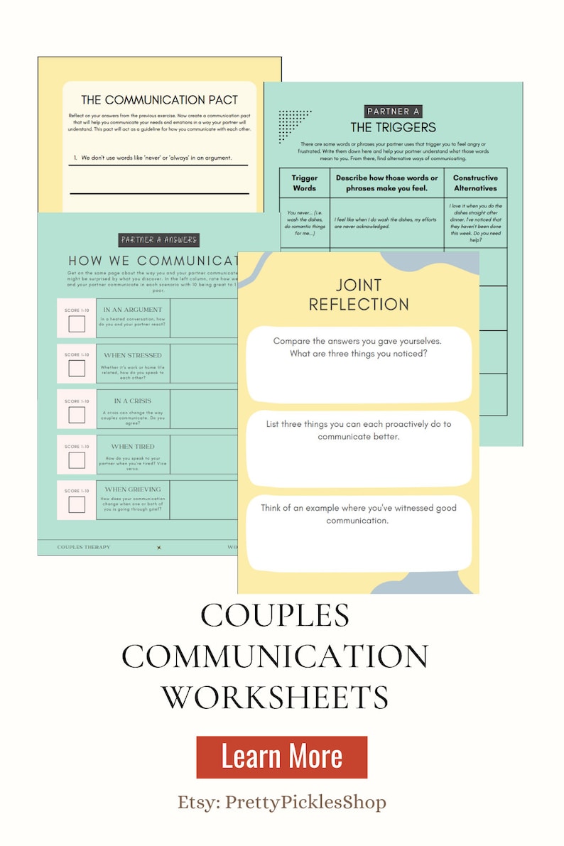 Couples Communication Worksheets Couples Therapy Workbook Etsy