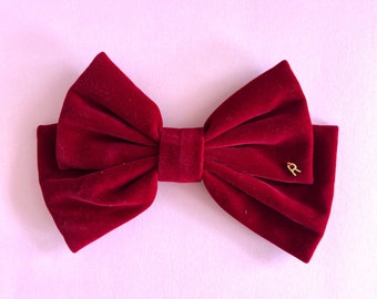 Custom Velvet Bow with Letter Charm - Bridesmaid Hair Accessory