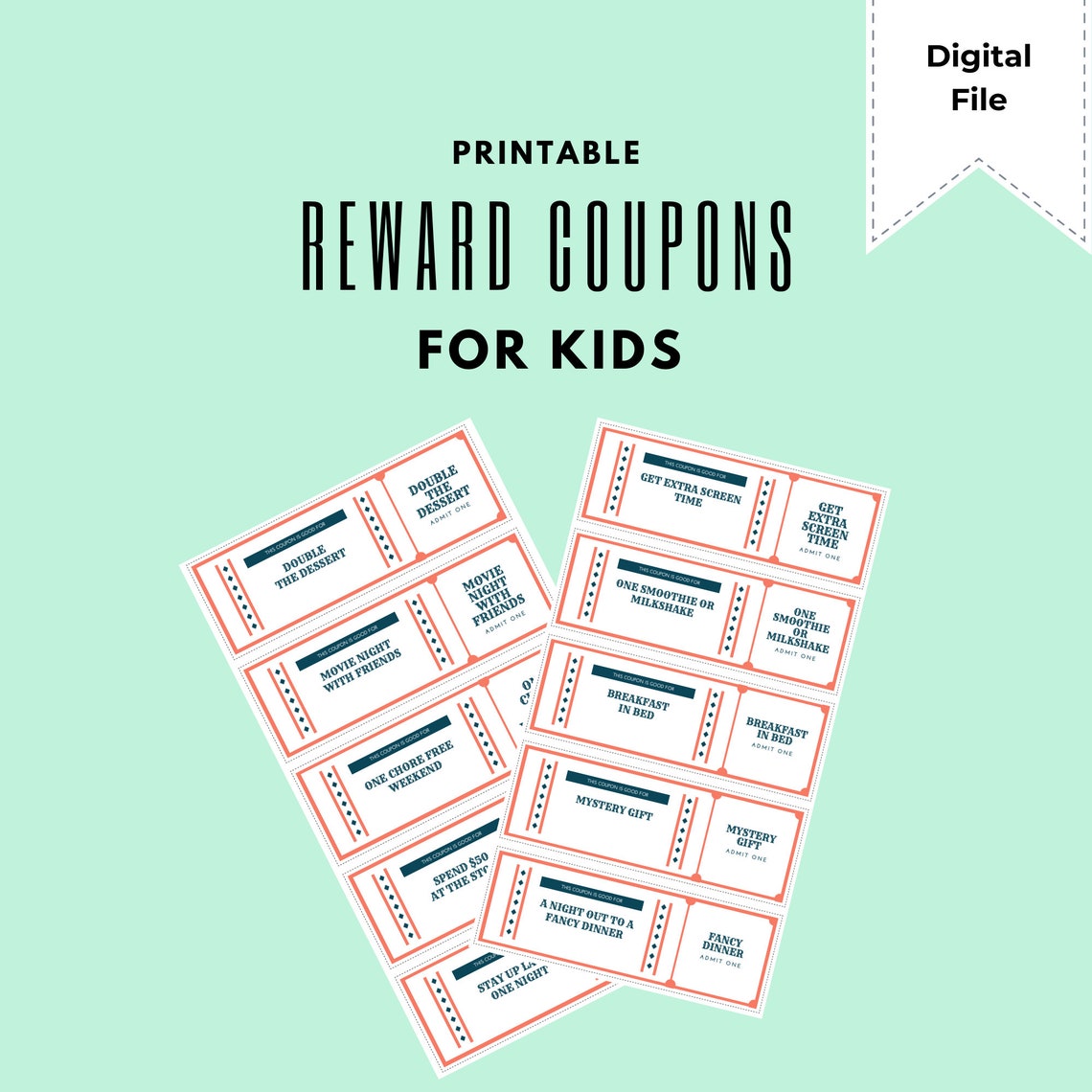 Reward Coupons Printable For Kids Etsy
