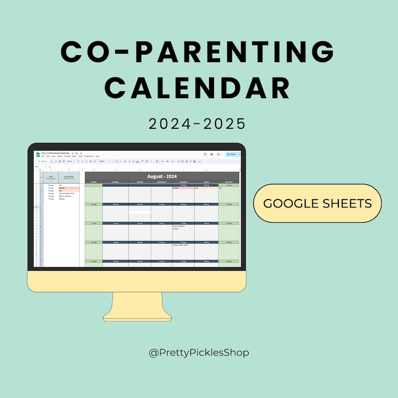 Co Parenting Calendar Organiser Divorce Custody Planner Editable Google