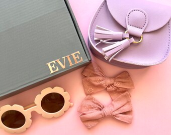 Flower Girl Gift Set: Retro Sunglasses, Mini Handbag & Bows