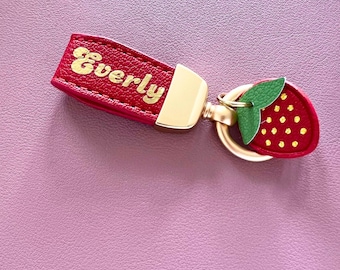 Personalized Strawberry Key Chain Custom Gold Foil Berry Red Key Ring Gift for Tween Birthday Gift idea for Teen