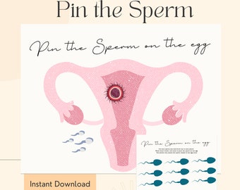 Pin the Sperm Baby Game Printable Baby Shower Fertilize the Egg Baby Shower Group Games Fun Baby Shower Game