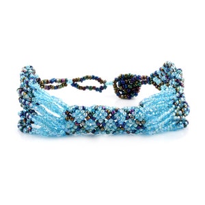Blue Color Ceramic Seed Beaded Patterned Multi-Purpose Wrist Bracelet