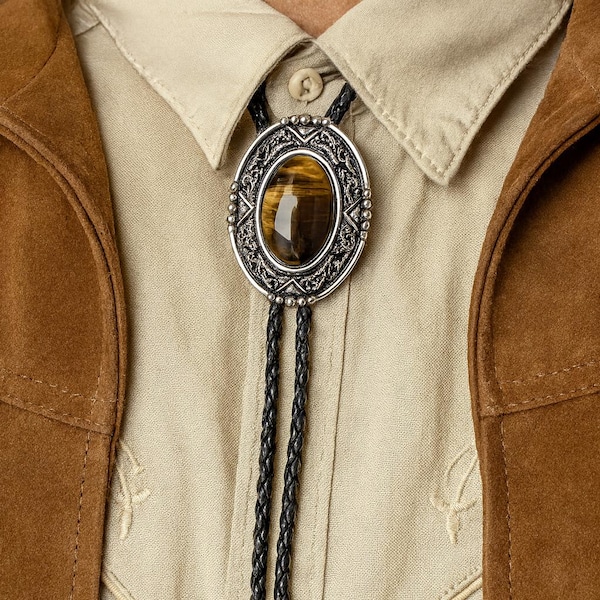 Tigerauge Bolokrawatte : Western Leder Cowboy Krawatte