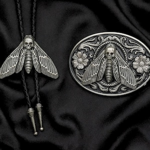 Dead Head Moth Krawatten-Set mit Schnalle - Goth Punk Schmuck
