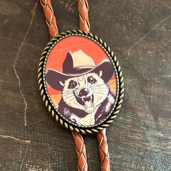 Cowboy Opossum Bolo Tie : Handgefertigte Western Krawatte
