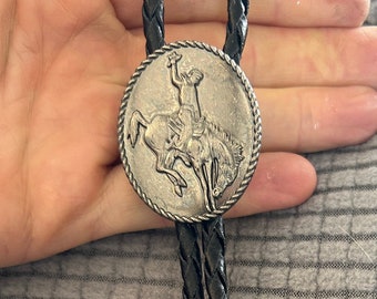 Silver Cowboy Bolo Tie - Gifts for Him Cabochon Indian Leather Cowboy Necktie Accessories Mens Necklace - Bola Leather Bronco Rodeo Horse