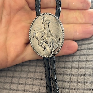 Silver Cowboy Bolo Tie - Gifts for Him Cabochon Indian Leather Cowboy Necktie Accessories Mens Necklace - Bola Leather Bronco Rodeo Horse