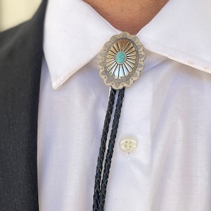 Cravate bolo turquoise du sud-ouest - Cadeaux pour lui Cravate cowboy en cuir Accessoires Collier homme Slide Bandana Cord Lariat Mariage homme noir