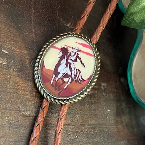 Vintage Cowboy Bolo Tie - Gifts for Him Cabochon Indian Leather Cowboy Necktie Accessories Mens Necklace - Bola Leather Bronco Rodeo Horse