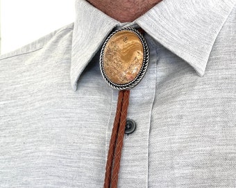 Southwestern jasper bolo tie - Brown stone cord necktie necklace wedding groomsman outfit dress bola lariat cool gift