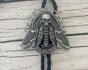 Death Head Moth Bolo Tie - Goth Punk Metal Insect Necklace