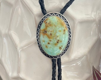 Southwestern Turquoise Flecked Bolo Tie - Gifts for Him Cabochon Indian Leather Cowboy Necktie Accessories Mens Necklace Leather Cord Lariat