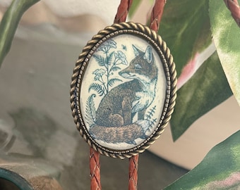 Fox Bolo Tie - Geschenken voor hem Lederen Cowboy Stropdas Accessoires Heren Ketting Bola Lederen Boom Dier Bruin Bola Koord Foxy Vintage Stijl