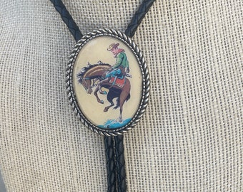 Vintage Cowboy Bolo Tie - Gifts for Him Cabochon Indian Leather Cowboy Necktie Accessories Mens Necklace - Bola Leather Bronco Rodeo Horse