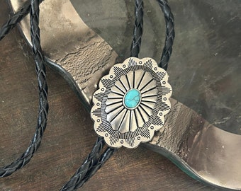 Southwestern Turquoise Bolo Tie - Gifts for Him Cabochon Indian Leather Cowboy Necktie Accessories Mens Necklace - Leather Bola Cord Woven