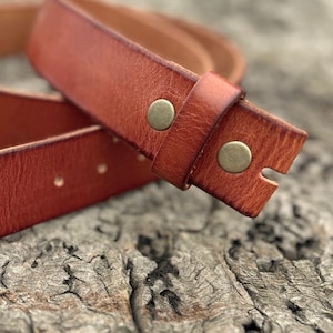 Distressed Brown Premium Leather Snap Belt - Removable - Snap On - Tan Soft - Thick - Genuine - Made in USA - Men's Womens Change Buckle