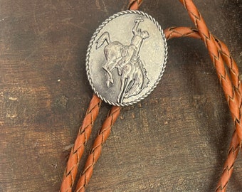 Silver Cowboy Bolo Tie - Gifts for Him Cabochon Indian Leather Cowboy Necktie Accessories Mens Necklace - Bola Leather Bronco Rodeo Horse