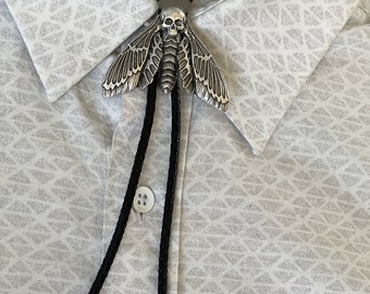 Large dead head moth bolo tie - necklace metal insect - death goth punk retro unisex jewelry witch bola rockabilly men bug insect butterfly