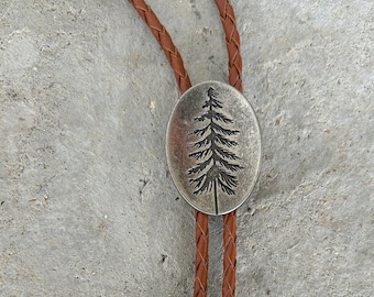 Engraved Tree Bolo Tie - Pine Forest Moon Gifts for Him - Bola Leather Cowboy Necktie Accessories Mens Necklace Hipster Black Camping Brown